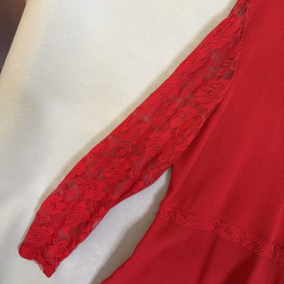 INC Top Women Plus SZ 3X Red Blouse Peplum Lace Sleeve Holiday Party Christmas - Picture 5 of 13